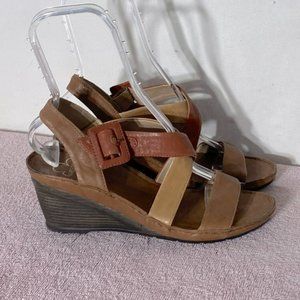 Karston Brown Leather Strappy Low Wedge Sandals 41